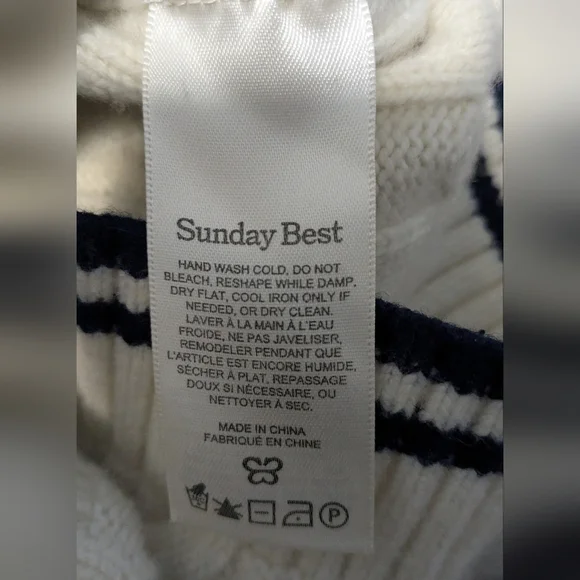 Aritzia Sunday Best Winston Sweater Vest XS White Navy Striped Cable Knit Crop - Picture 8 of 10